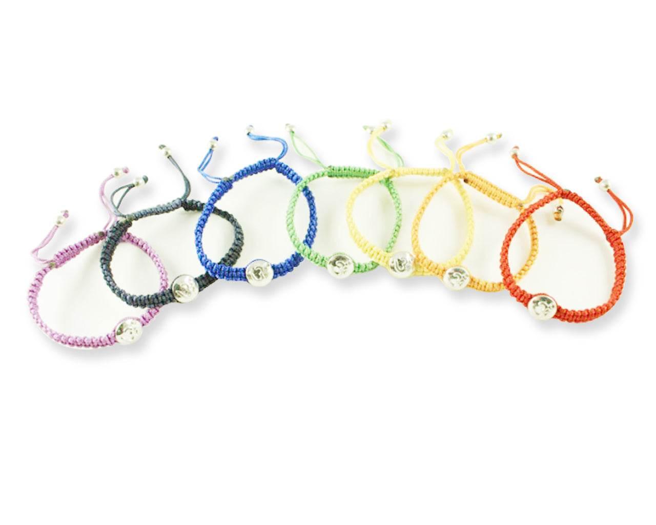 Om Bracelets in Chakra Colors with Diamond in Silver - Jewelslane