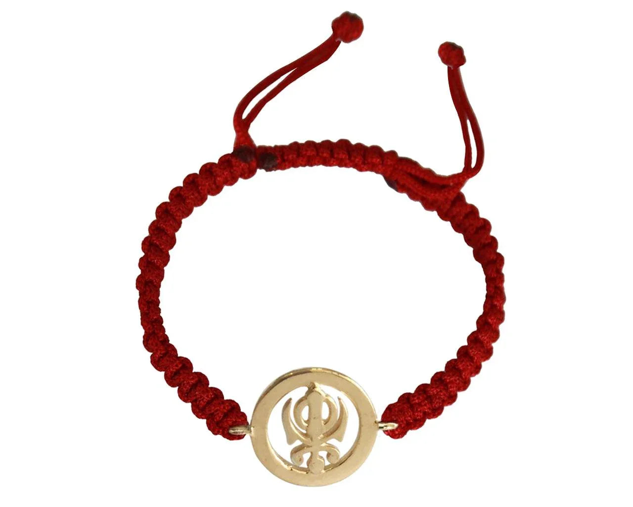 Gold Plated Khanda Rakhi in Sterling Silver On Size Adjustable Thread Bracelet - Jewelslane