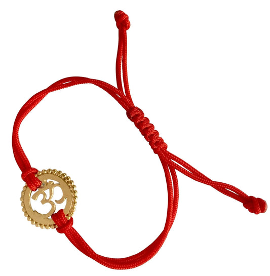 14k Hallmarked Gold Om Rakhi On Free Size Adjustable Thread - Jewelslane
