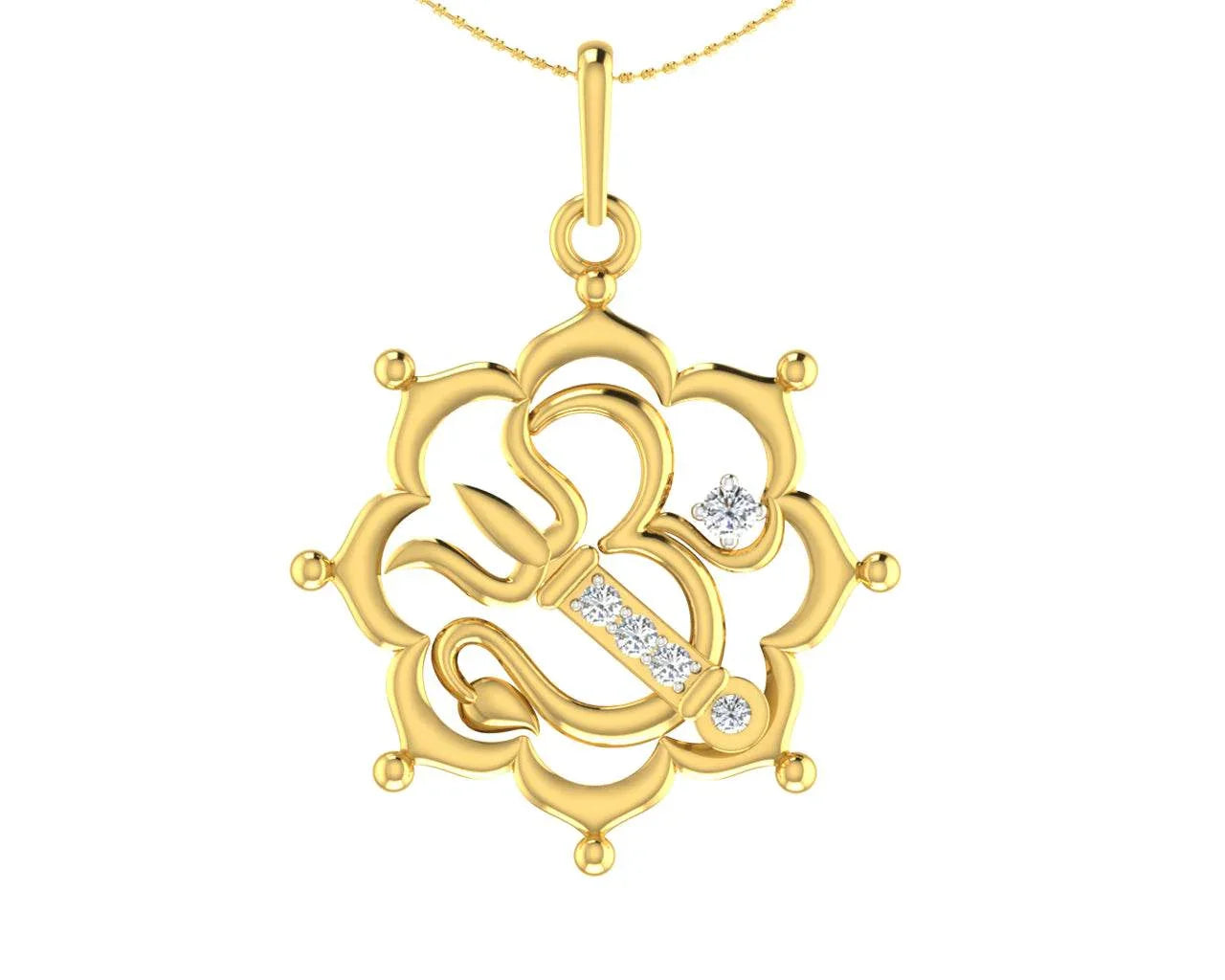 Auspicious Om with Trident pendant in Gold - Jewelslane