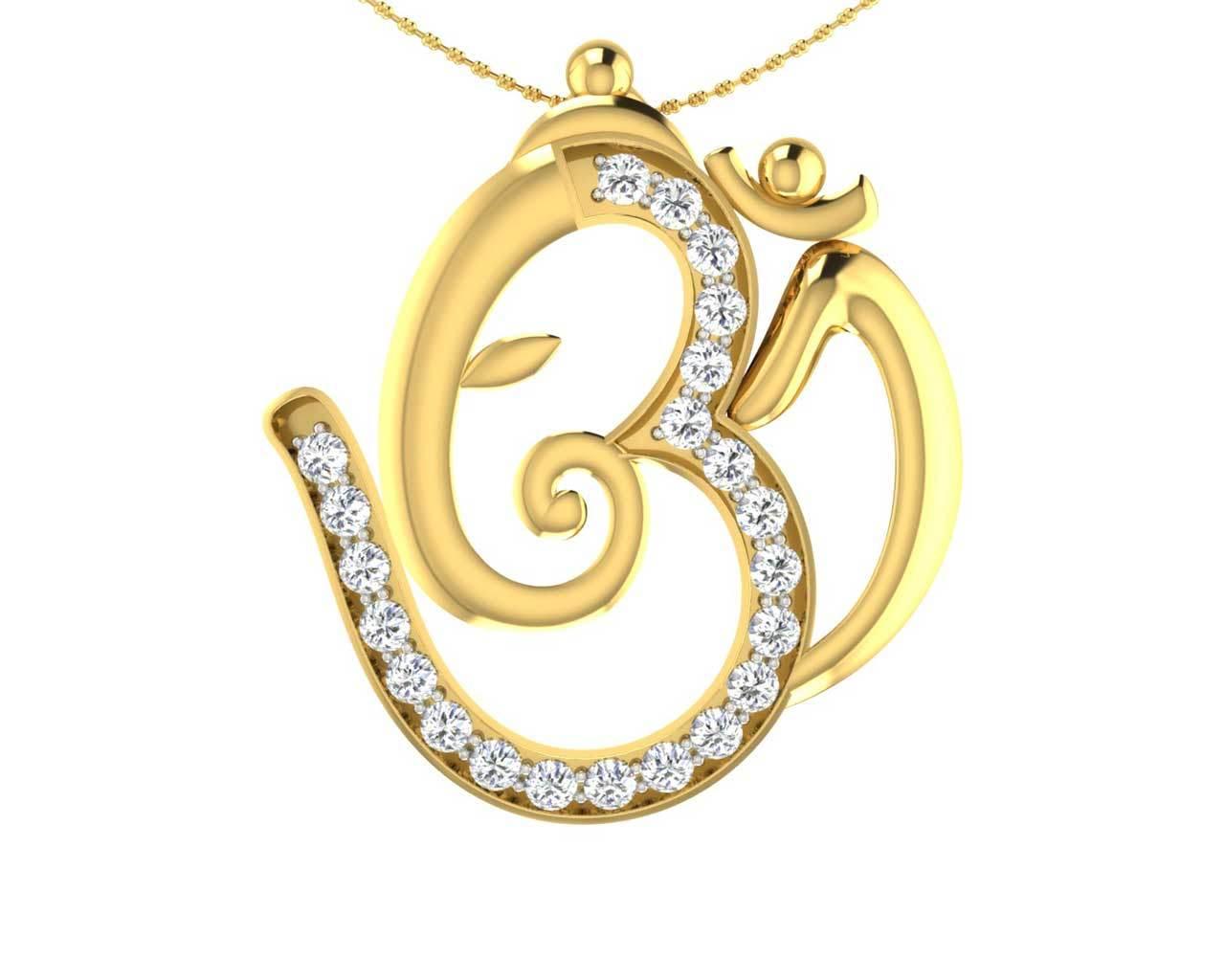Propitious Om Ganpati Pendant in gold with diamonds - Jewelslane