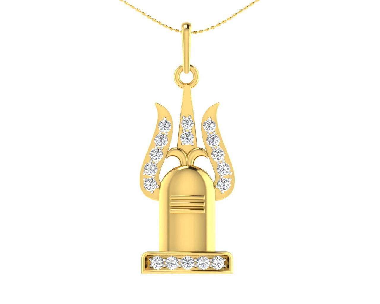 Shiv Trishul & Shivling pendant in Gold with diamonds - Jewelslane