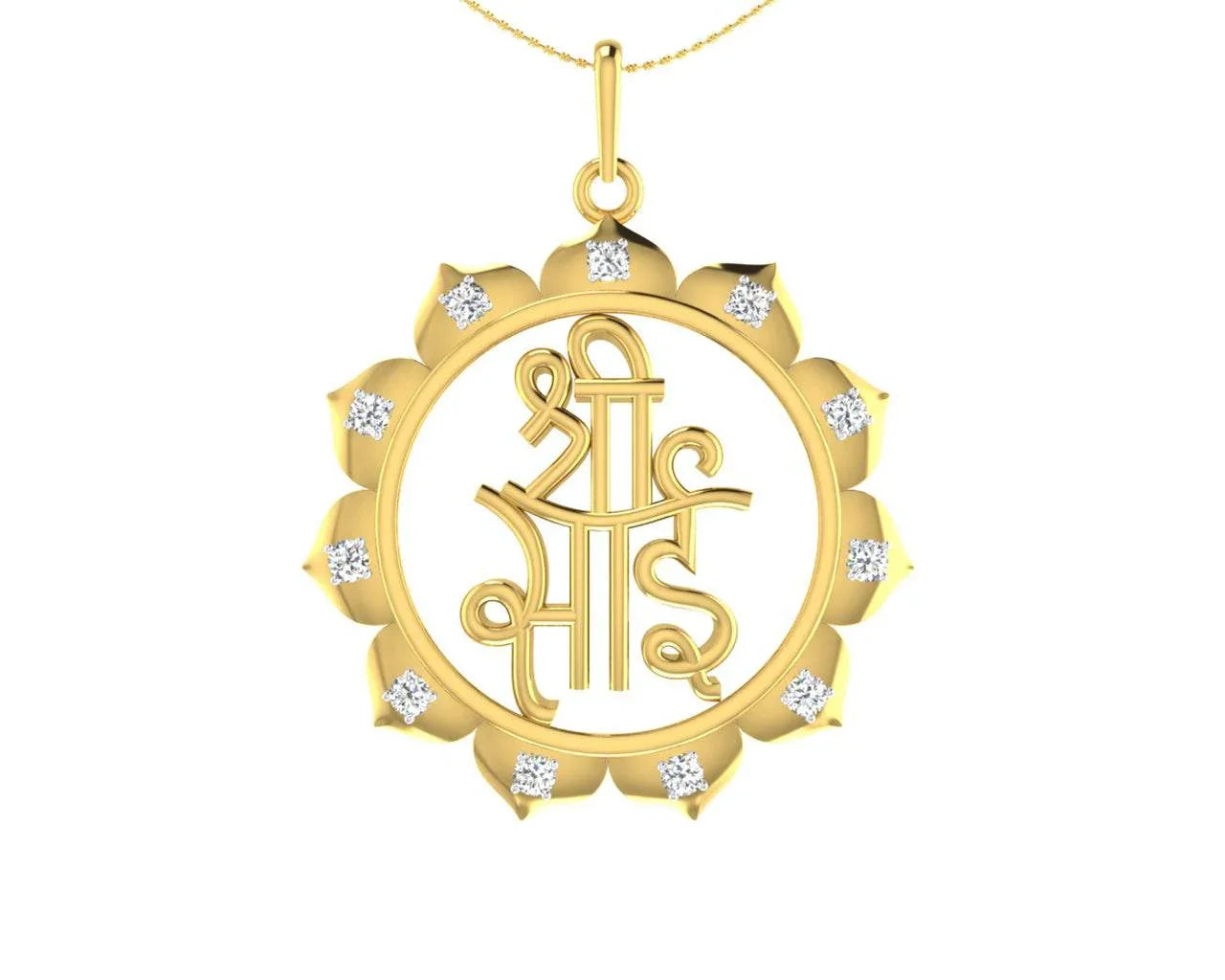 Auspicious Shri Sai Pendant in Gold studded with diamonds - Jewelslane
