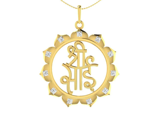 Auspicious Shri Sai Pendant in Gold studded with diamonds - Jewelslane