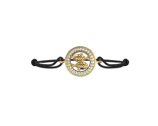 Pisces Bracelet in 14kt Gold with Diamonds On Size Adjustable Nylon Thread - Jewelslane