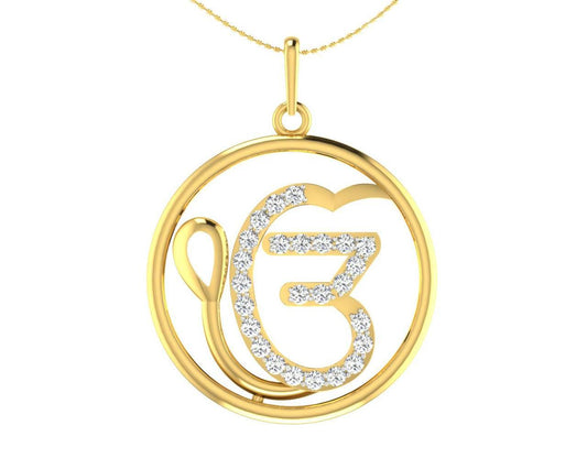 Auspicious Ik Onkaar Gold Pendant with Diamonds - Jewelslane