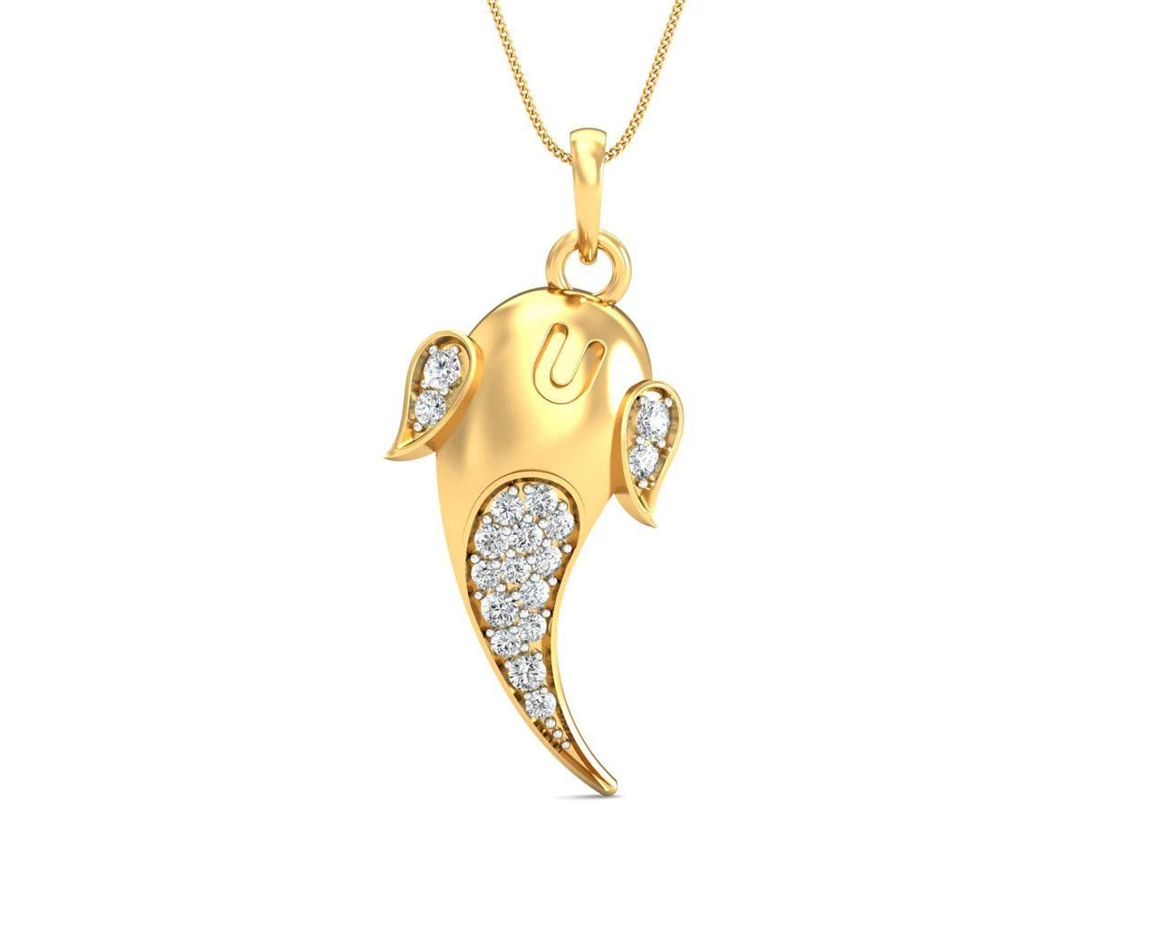 Artistic Ganpati Pendant in Gold with Diamonds - Jewelslane