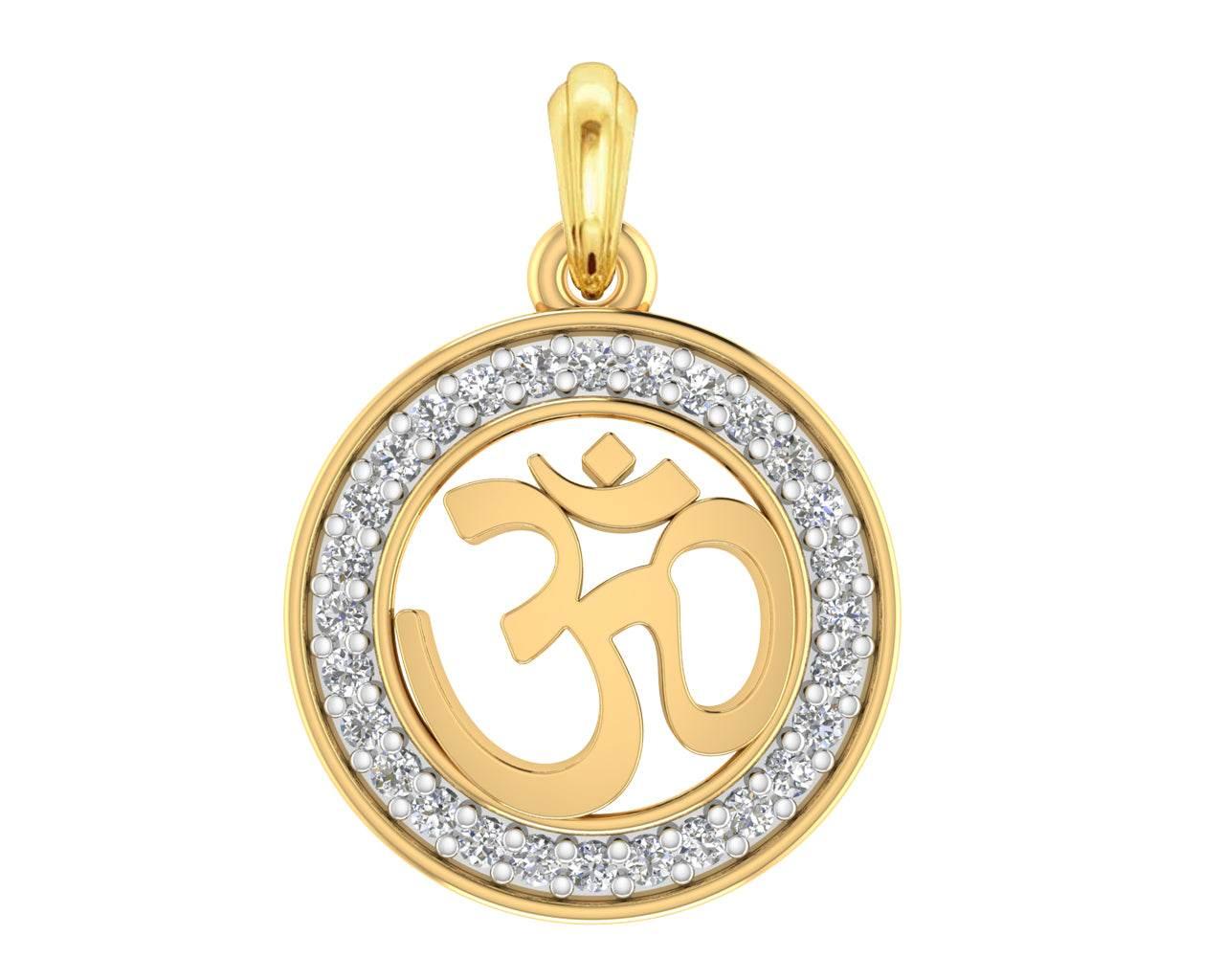 Om 12mm charm in hallmarked Gold with round brilliant diamonds - Jewelslane