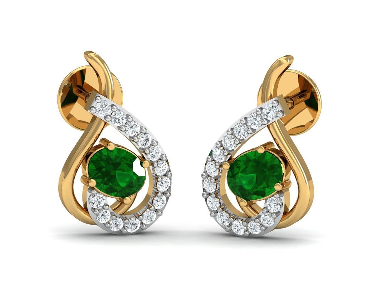 Sely Emerald & diamond earrings in hallmarked gold - Jewelslane