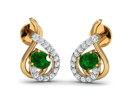 Sely Emerald & diamond earrings in hallmarked gold - Jewelslane