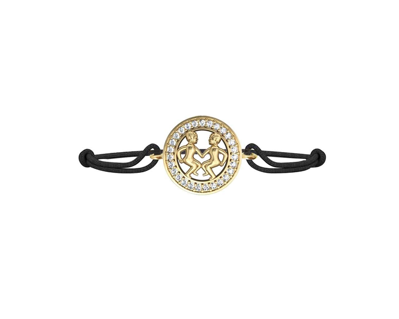 Gemini Bracelet in Gold with Diamonds on Size Adjustable Nylon Thread - Jewelslane