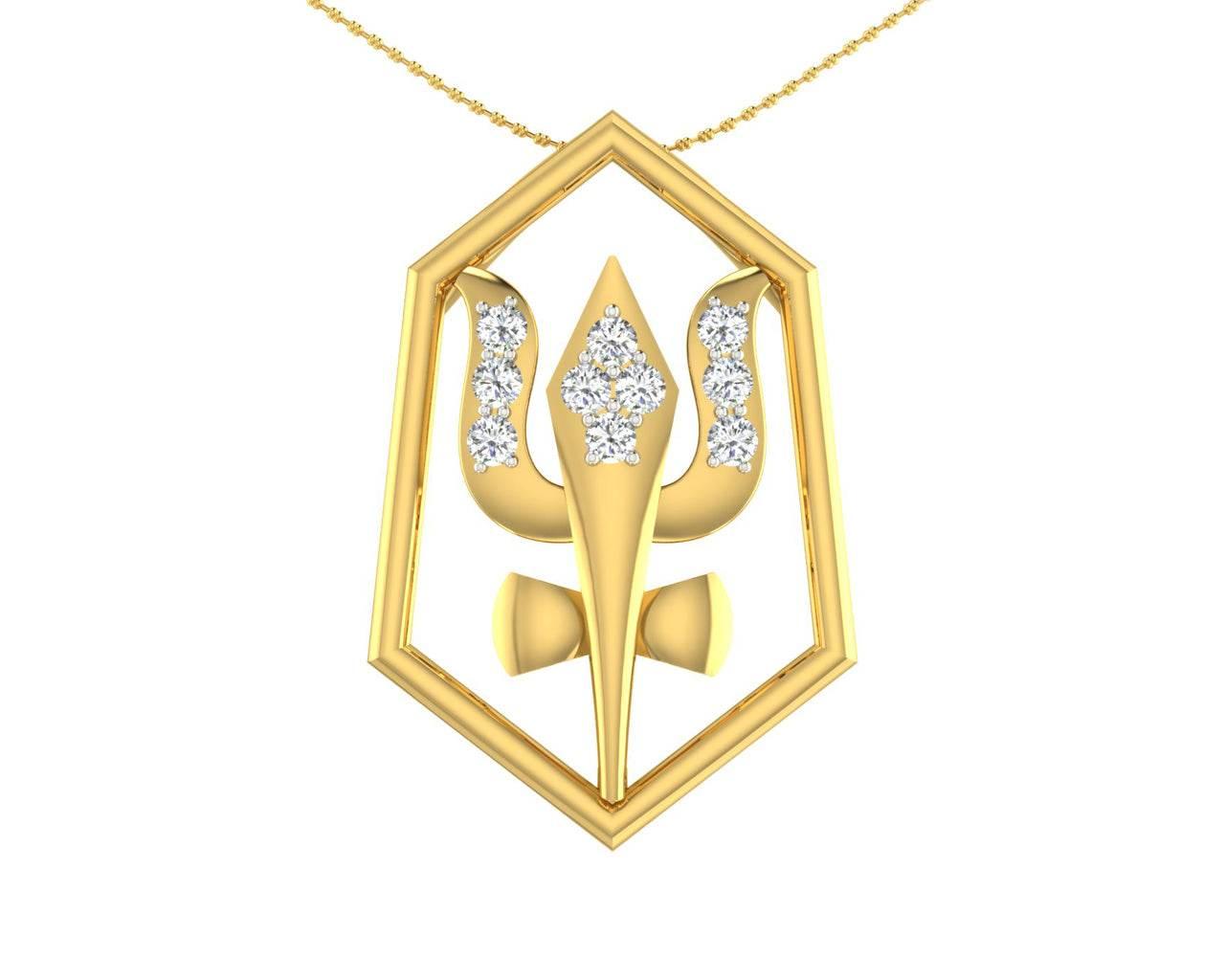 Shiv Trishul & Damroo Pendant in gold with diamonds - Jewelslane