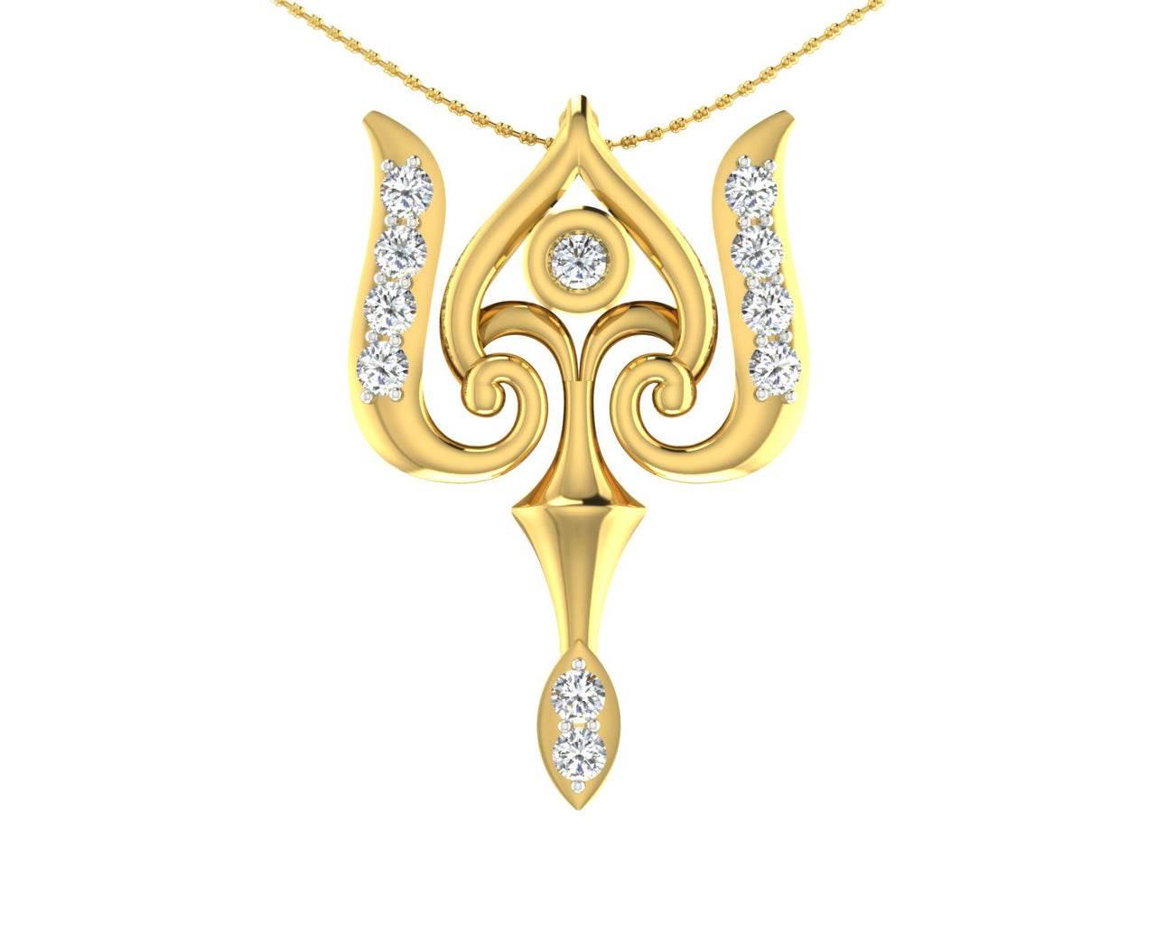 Auspicious Shiv Trident Pendant in Gold - Jewelslane