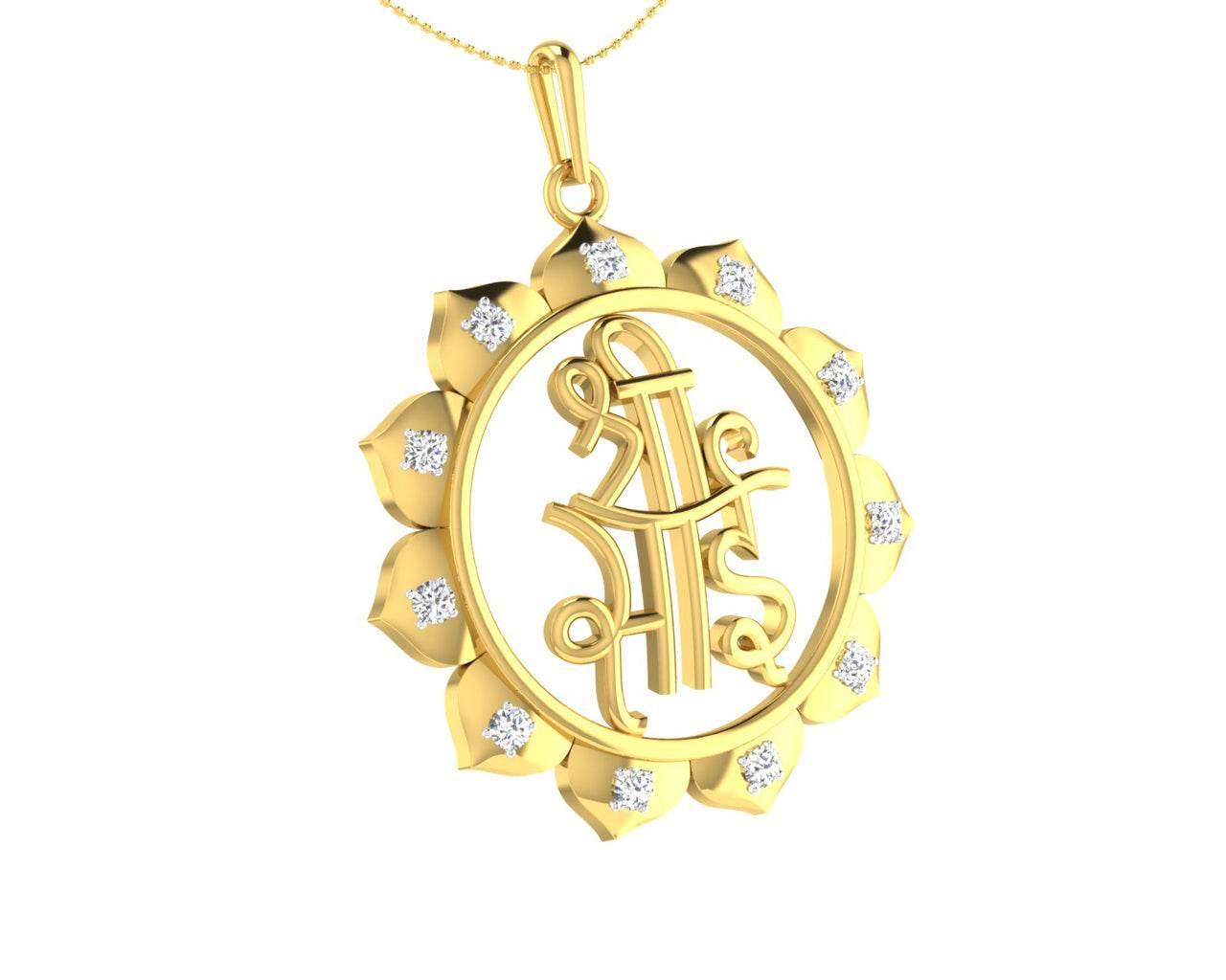 Auspicious Shri Sai Pendant in Gold studded with diamonds - Jewelslane