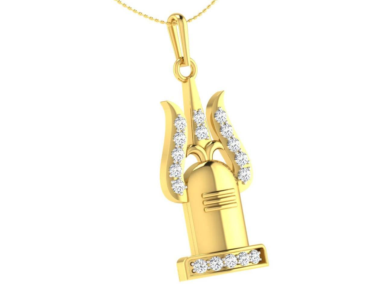 Shiv Trishul & Shivling pendant in Gold with diamonds - Jewelslane