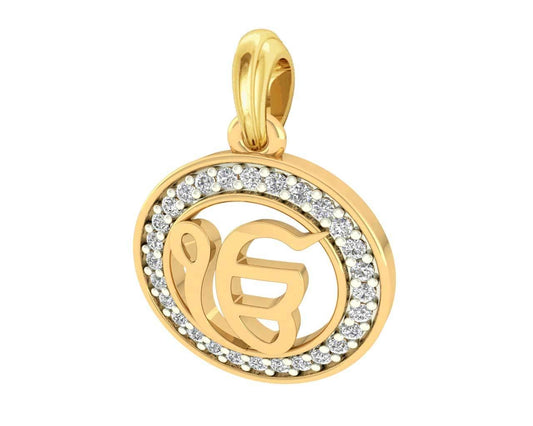 Ik onkar 12mm charm in hallmarked Gold with round brilliant diamonds - Jewelslane