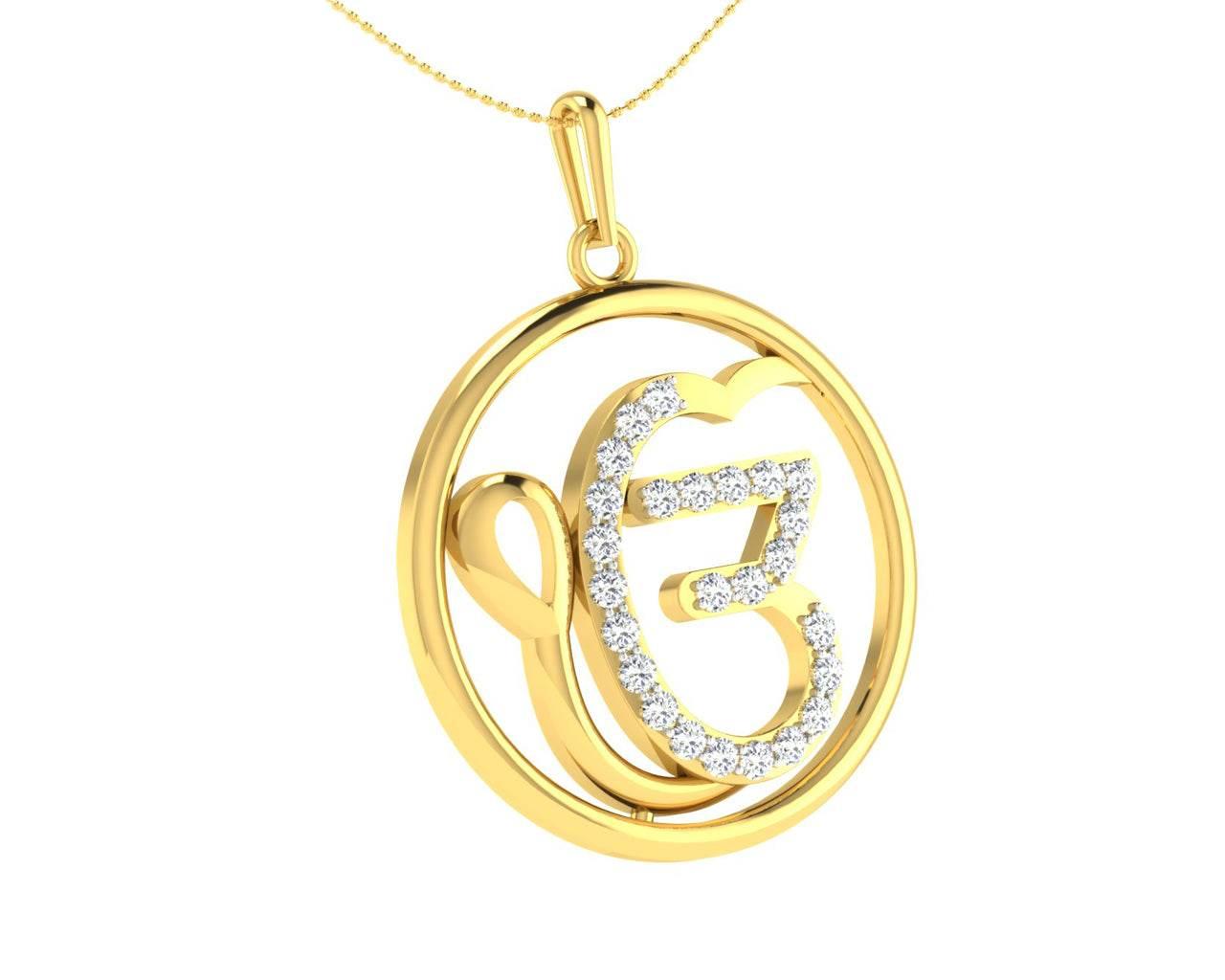 Auspicious Ik Onkaar Gold Pendant with Diamonds - Jewelslane