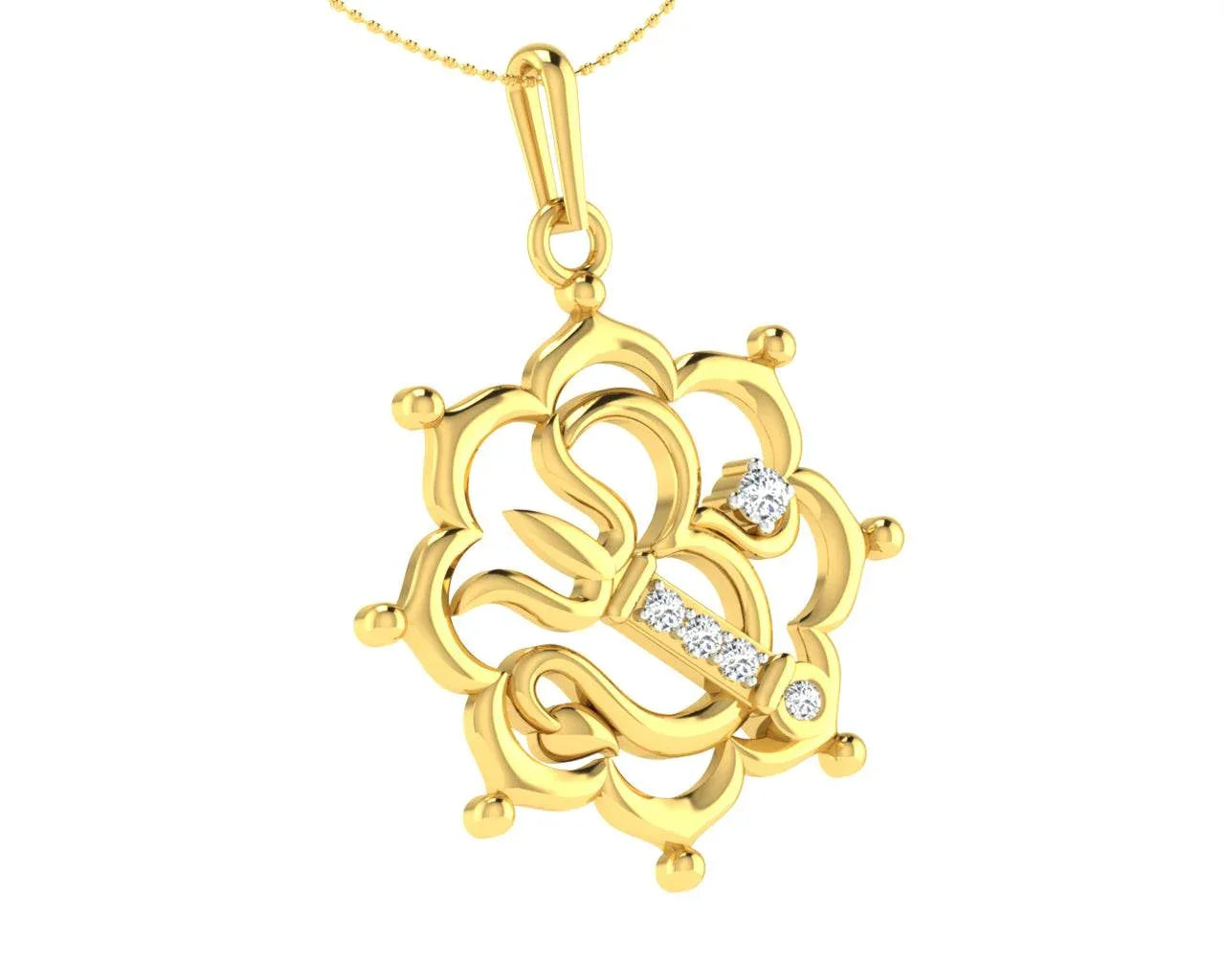 Auspicious Om with Trident pendant in Gold - Jewelslane