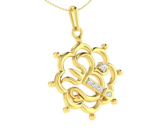 Auspicious Om with Trident pendant in Gold - Jewelslane
