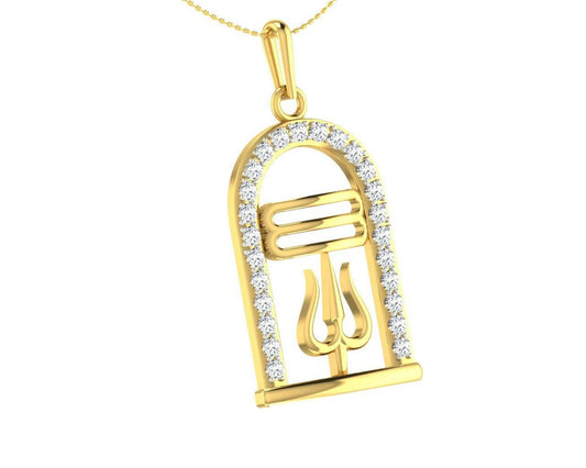 Auspicious Shiv ling and Shiv trishul pendant in gold with diamonds - Jewelslane
