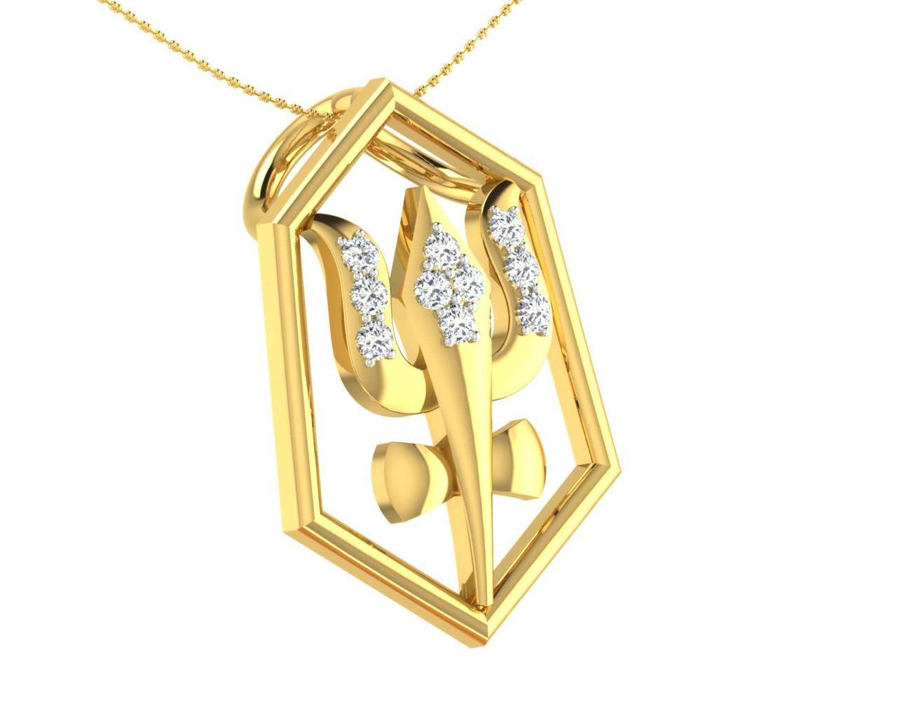 Shiv Trishul & Damroo Pendant in gold with diamonds - Jewelslane