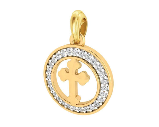 Cross 12mm charm in hallmarked Gold with round brilliant diamonds - Jewelslane