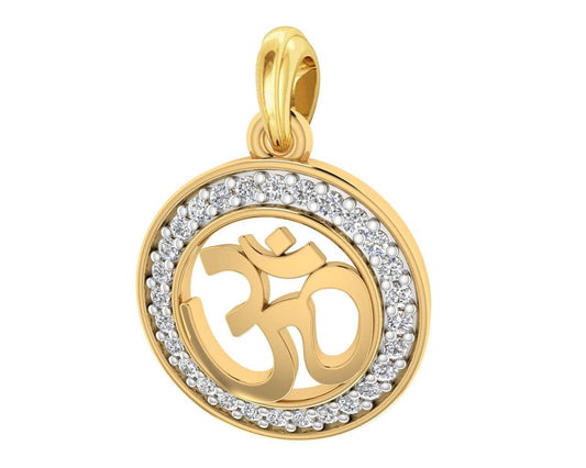 Om 12mm charm in hallmarked Gold with round brilliant diamonds - Jewelslane