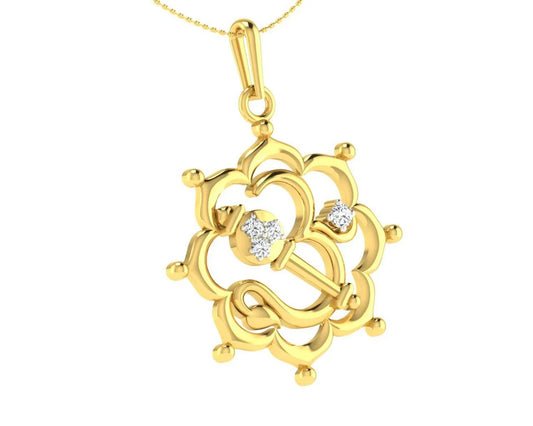 Propitious Om with Mace pendant in gold & diamonds - Jewelslane