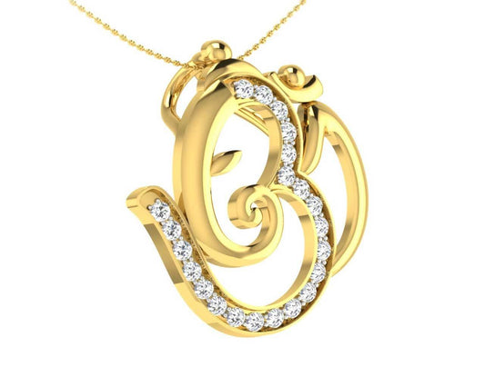 Propitious Om Ganpati Pendant in gold with diamonds - Jewelslane