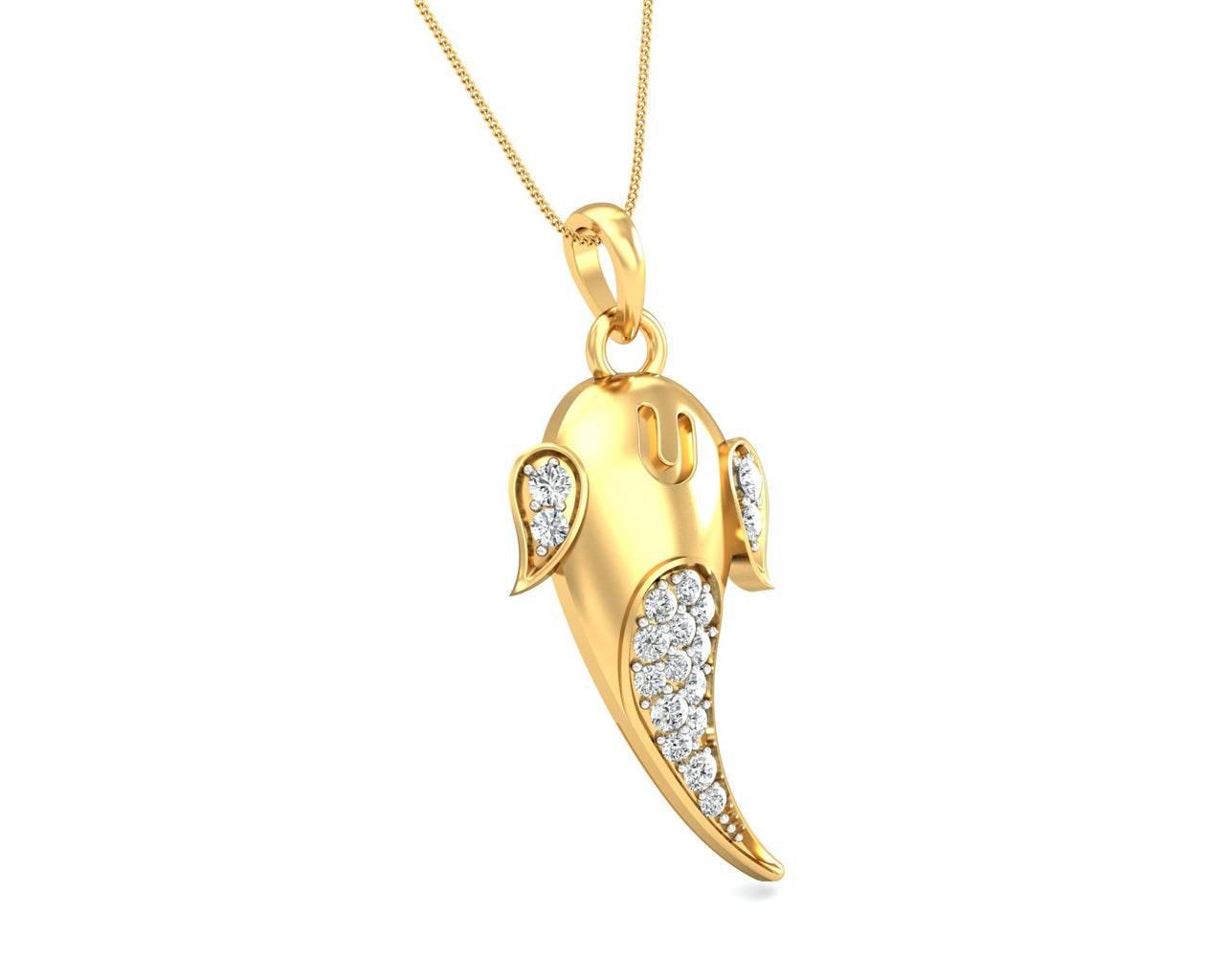 Artistic Ganpati Pendant in Gold with Diamonds - Jewelslane
