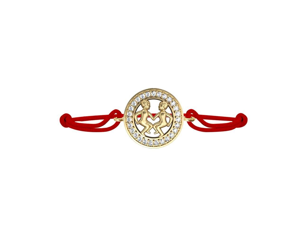 Gemini Bracelet in Gold with Diamonds on Size Adjustable Nylon Thread - Jewelslane