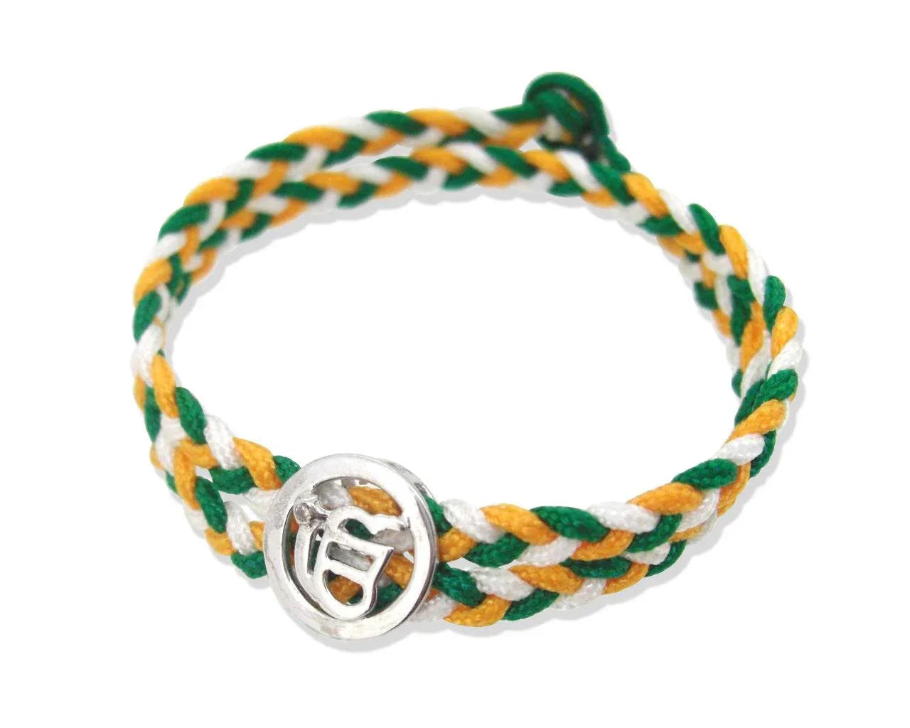 Ik Onkaar Bracelet in Silver with Diamonds on Braided Thread - Jewelslane