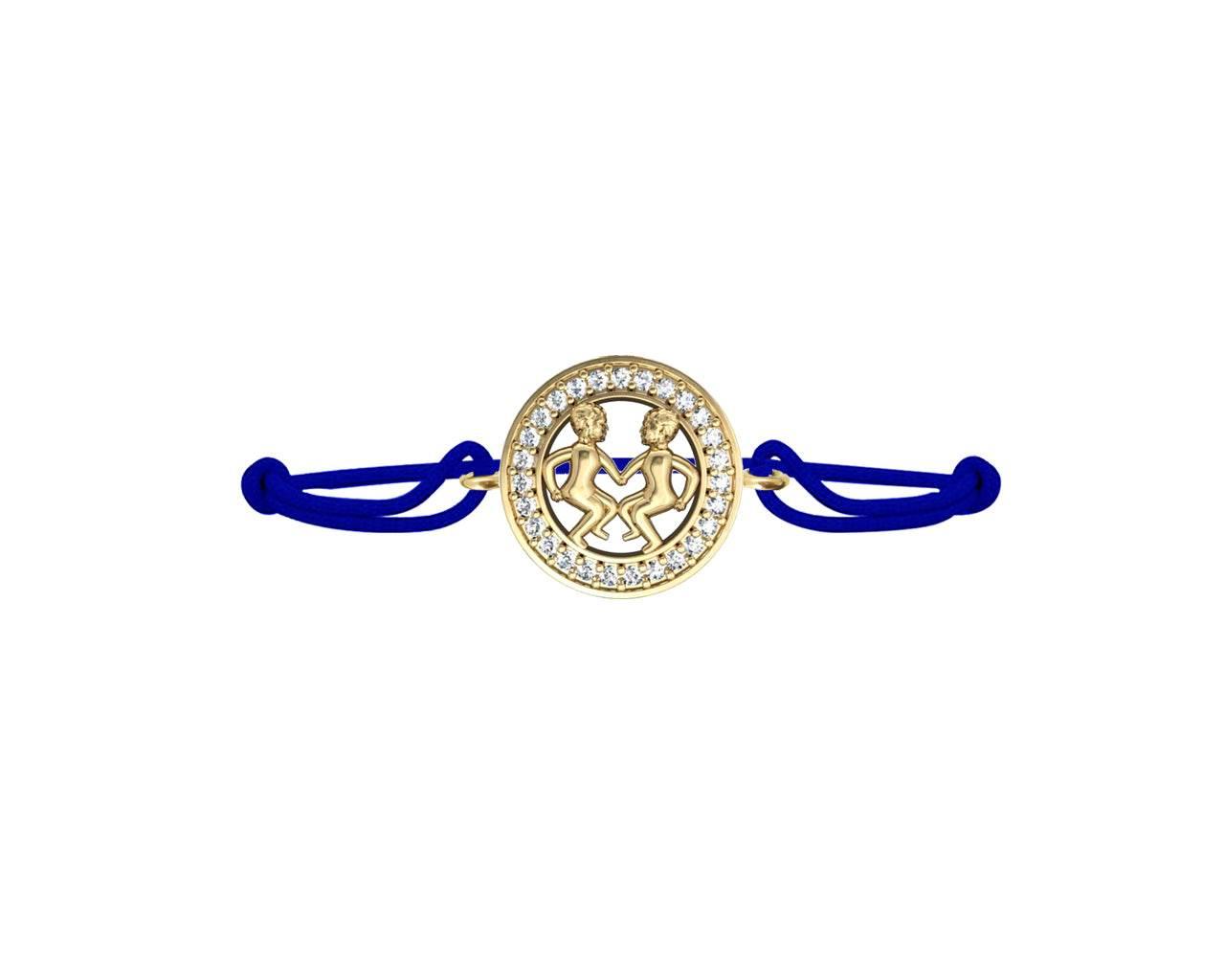 Gemini Bracelet in Gold with Diamonds on Size Adjustable Nylon Thread - Jewelslane