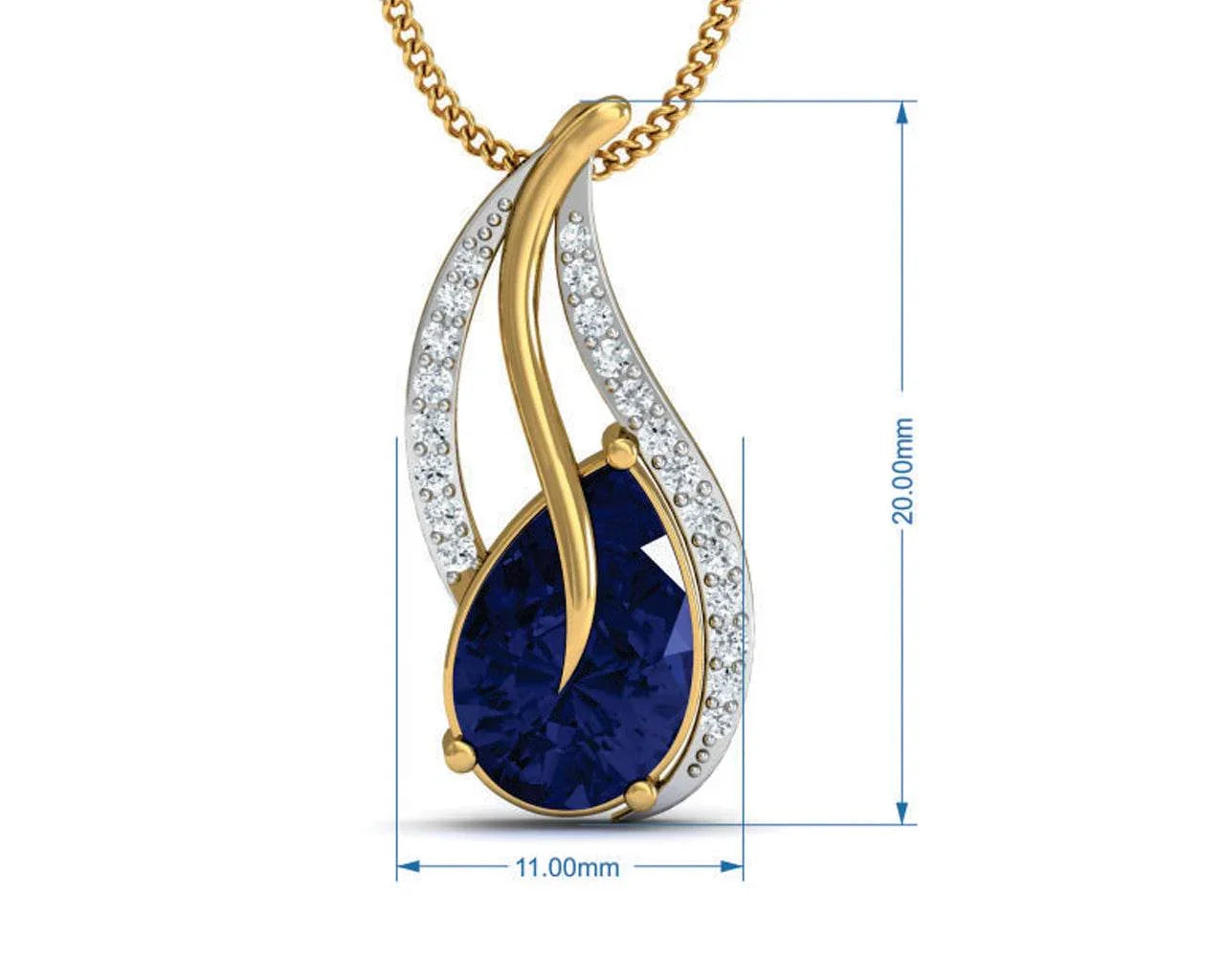 Sary Blue sapphire & diamond pendant, ring & earring set in gold - Jewelslane