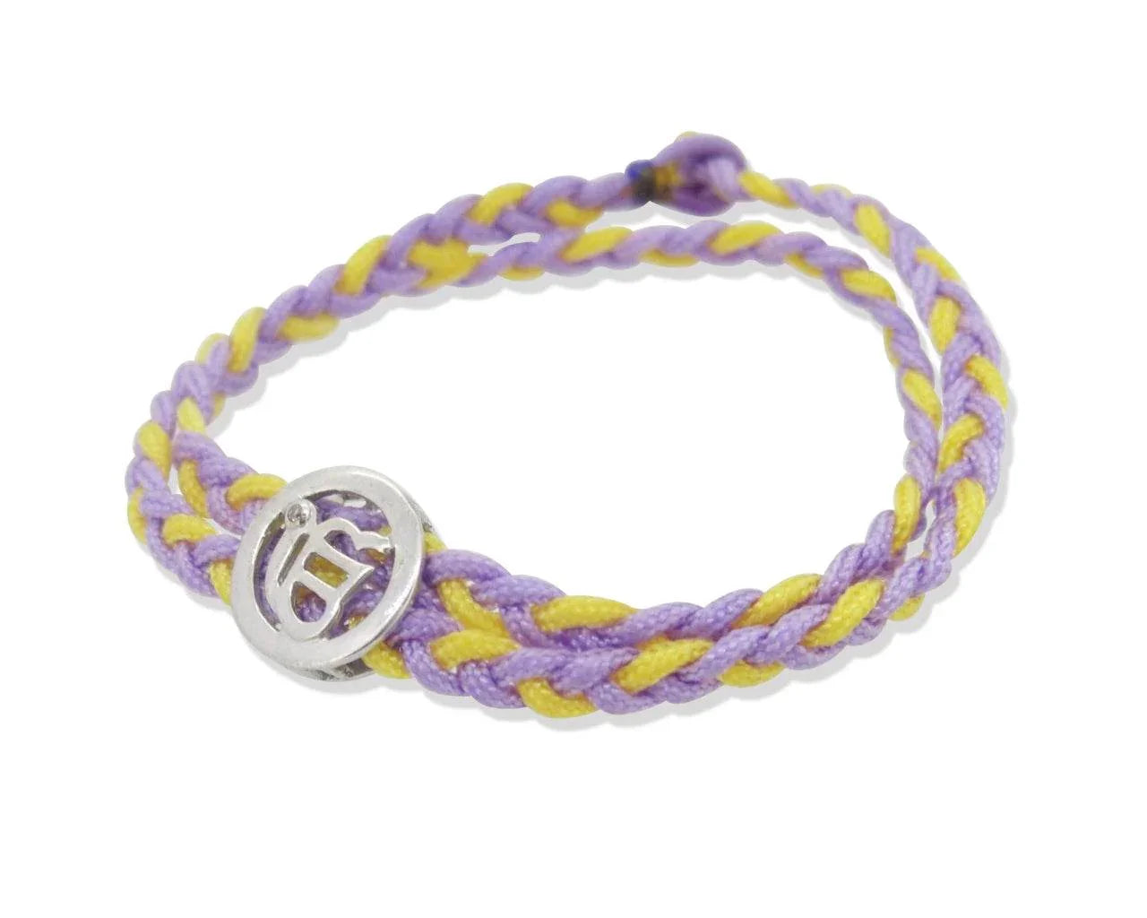 Ik Onkaar Bracelet in Silver with Diamonds on Braided Thread - Jewelslane