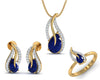 Sary Blue sapphire & diamond pendant, ring & earring set in gold - Jewelslane