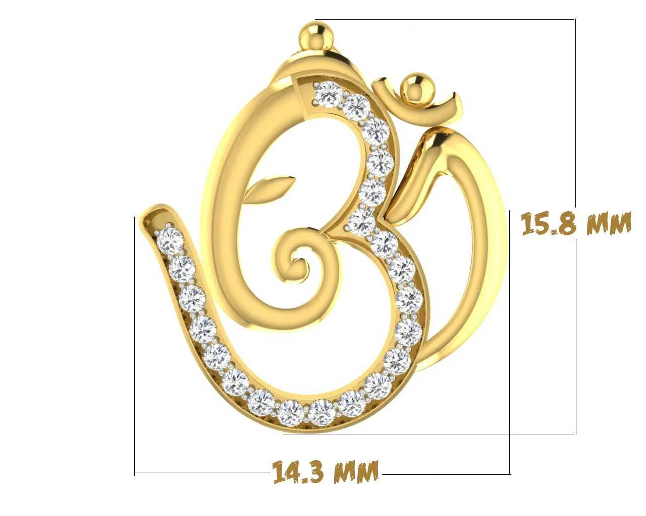 Propitious Om Ganpati Pendant in gold with diamonds - Jewelslane