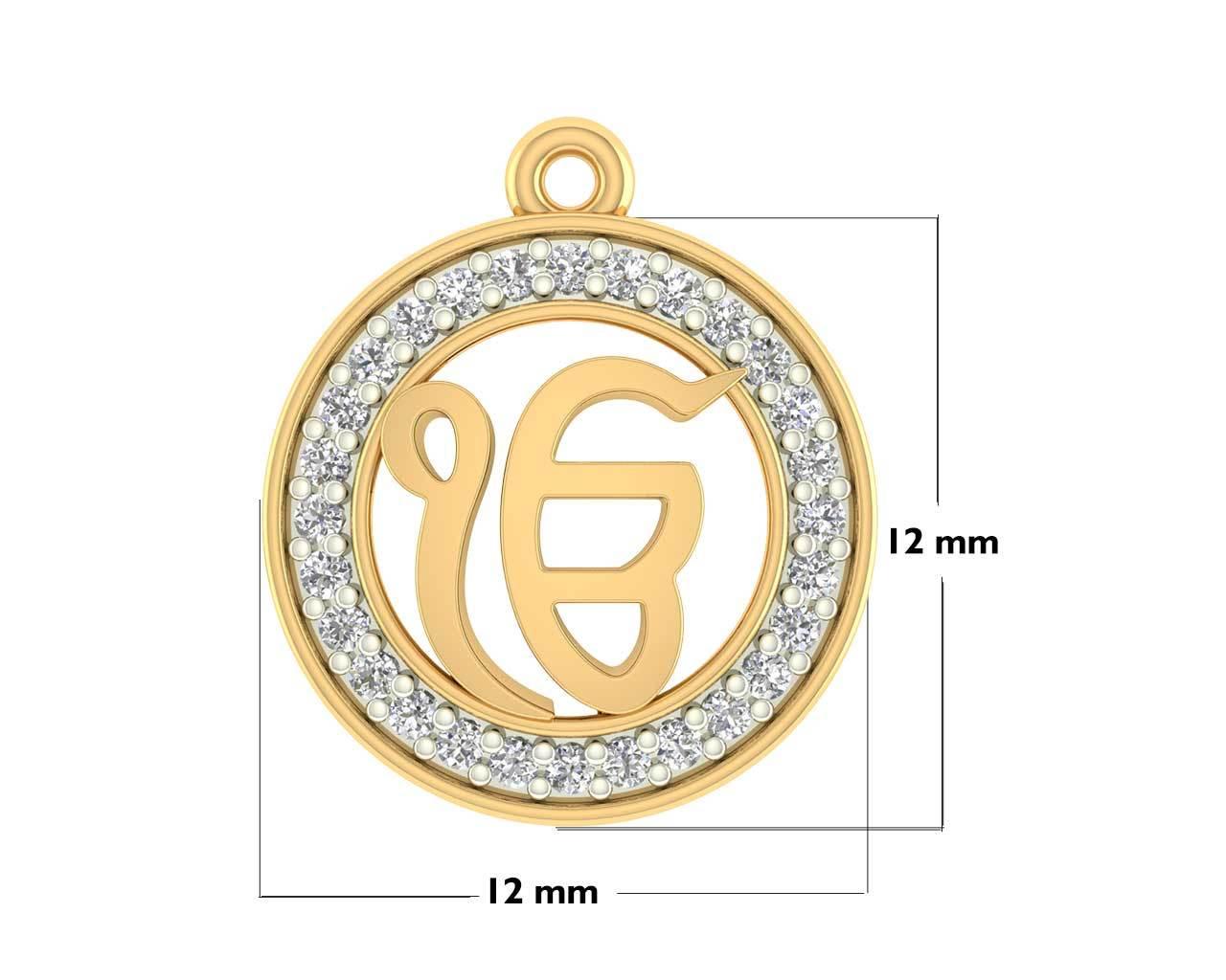 Ik onkar 12mm charm in hallmarked Gold with round brilliant diamonds - Jewelslane