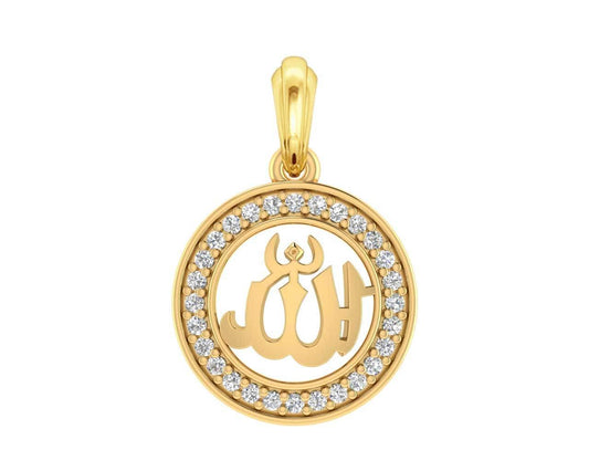 Allah 12mm charm in hallmarked Gold with round brilliant diamonds - Jewelslane