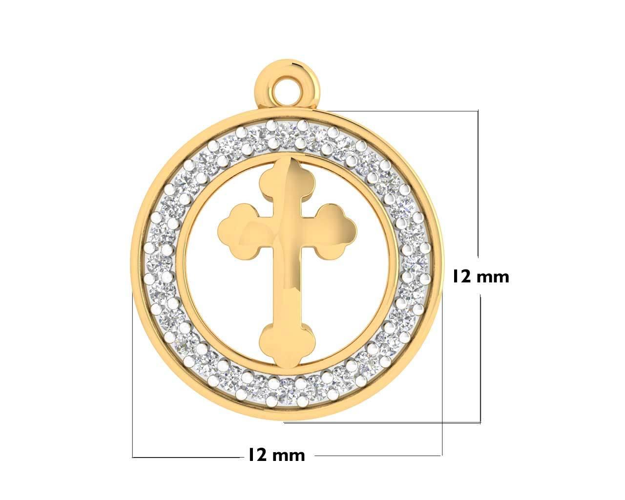 Cross 12mm charm in hallmarked Gold with round brilliant diamonds - Jewelslane