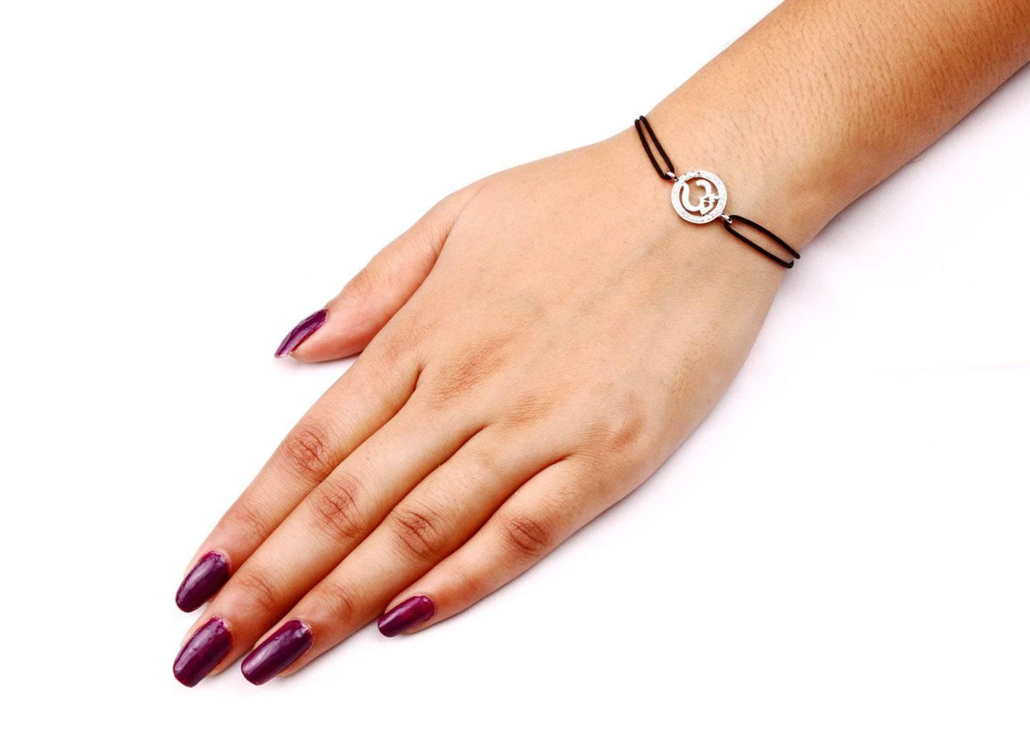 Om Border Diamond Bracelet in Silver 14mm - Jewelslane