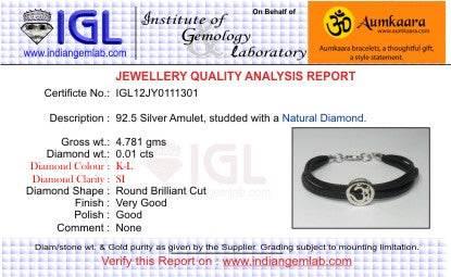 Single Diamond Om Bracelet in Silver on thick cotton string - Jewelslane