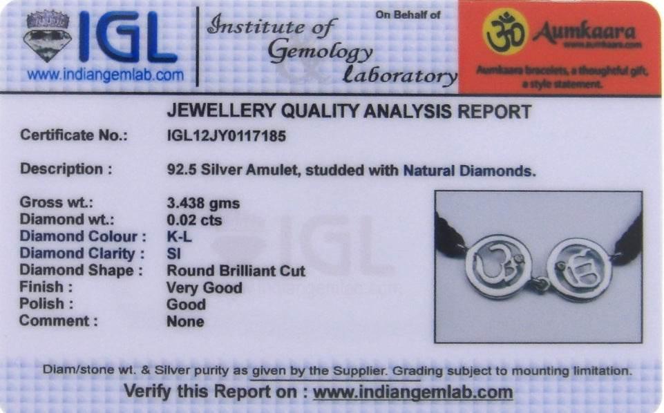 Om & Ik Onkaar Bracelet in Silver with Diamonds on Nylon thread - Jewelslane