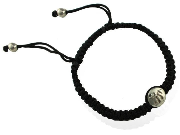 Allah Bracelet in Silver with a Single Diamond on Braided Nylon - Jewelslane