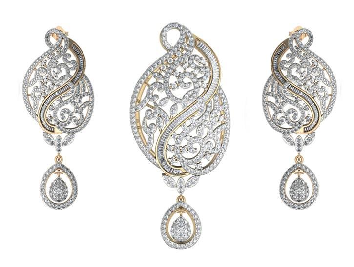 Alluring designer diamond pendant set - Jewelslane
