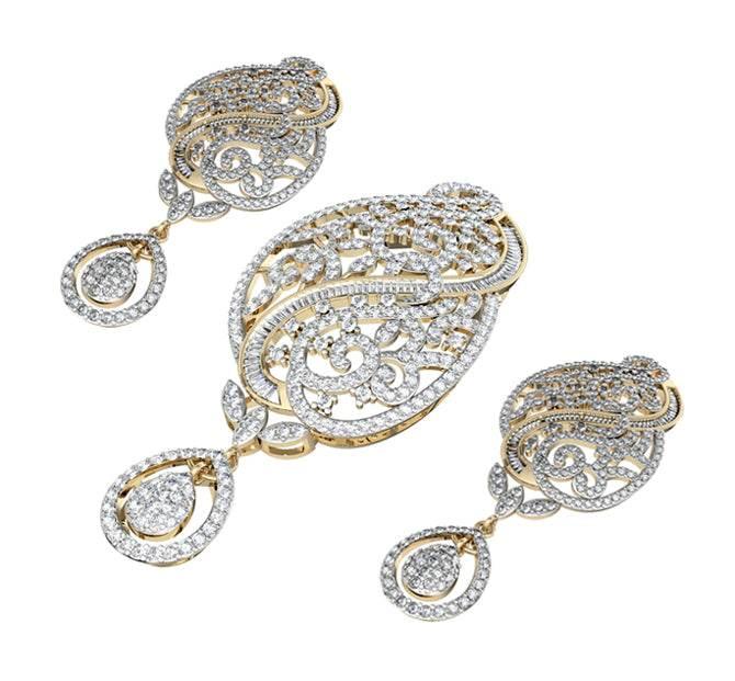 Alluring designer diamond pendant set - Jewelslane