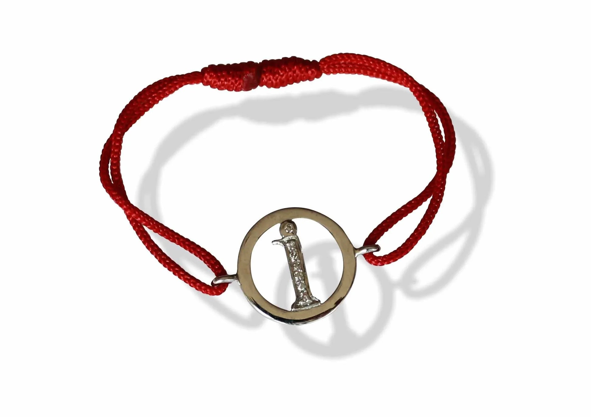 Alphabet i Bracelet with 7 Diamonds in Silver on Adjustable Nylon Thread - Jewelslane