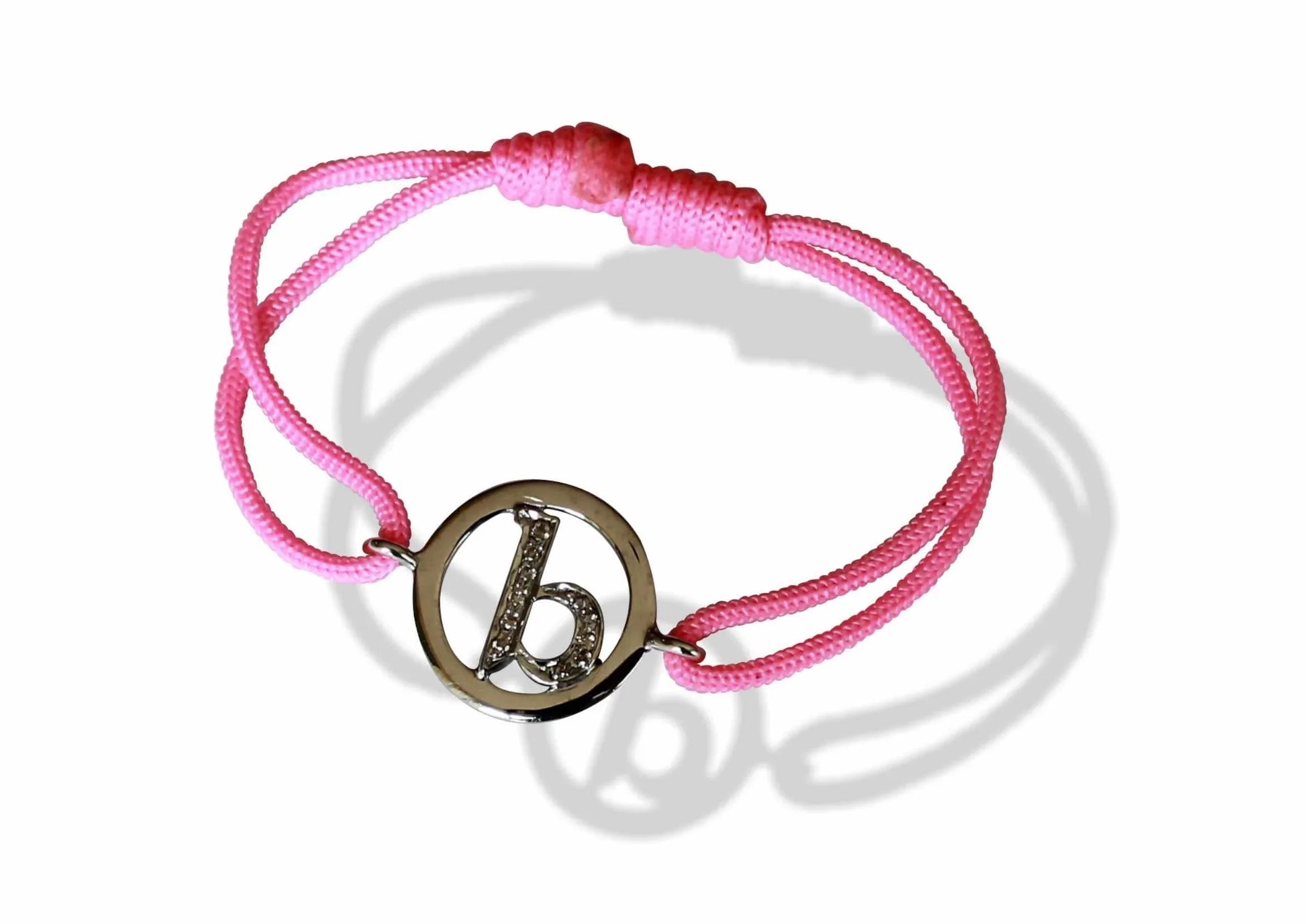 Alphabet b Bracelet in lower case set in 925 silver with diamonds on size adjustable nylon thread - Jewelslane