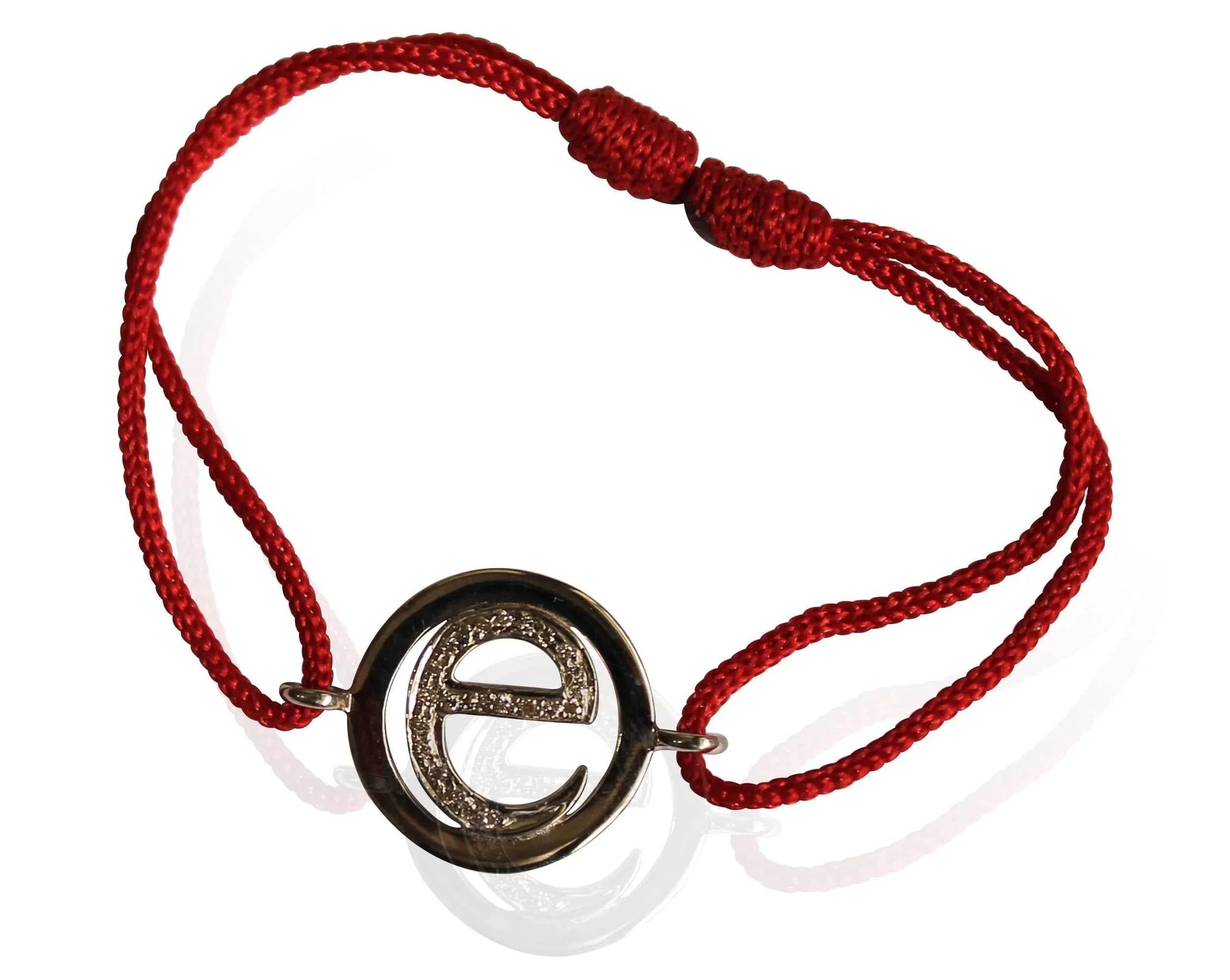 Alphabet e Bracelet with Diamonds in silver on size adjustable nylon thread - Jewelslane