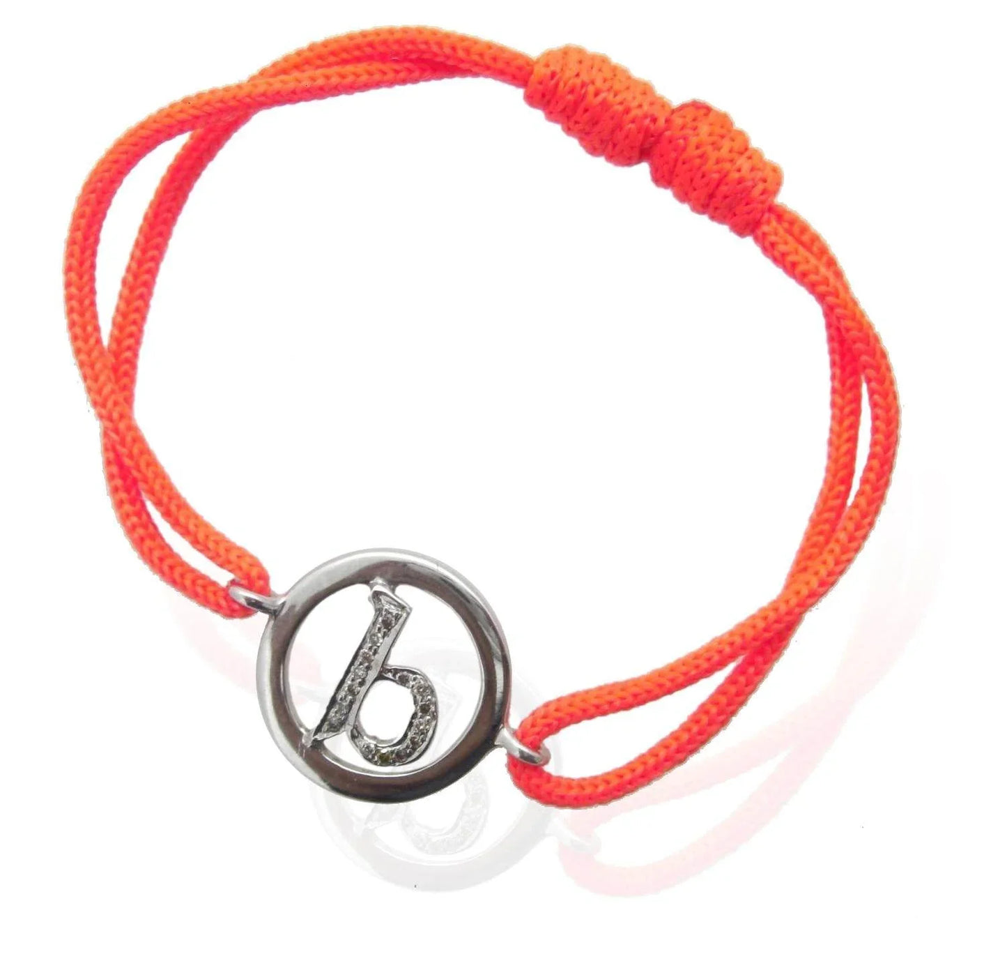 Lower Case Alphabets Bracelet with Diamonds in Silver on Size Adjustable Nylon Thread - Jewelslane